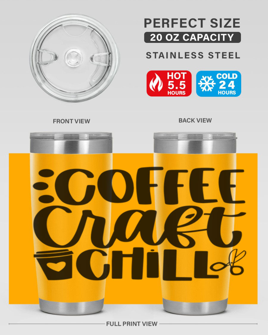 Coffee Craft Chill 42# Tumbler in stainless steel with a drink-thru lid, showcasing its sleek design and double wall vacuum insulation.