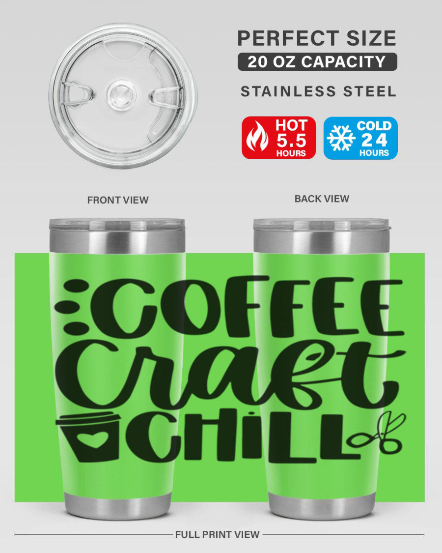Coffee Craft Chill 42# Tumbler in stainless steel with a drink-thru lid, showcasing its sleek design and double wall vacuum insulation.