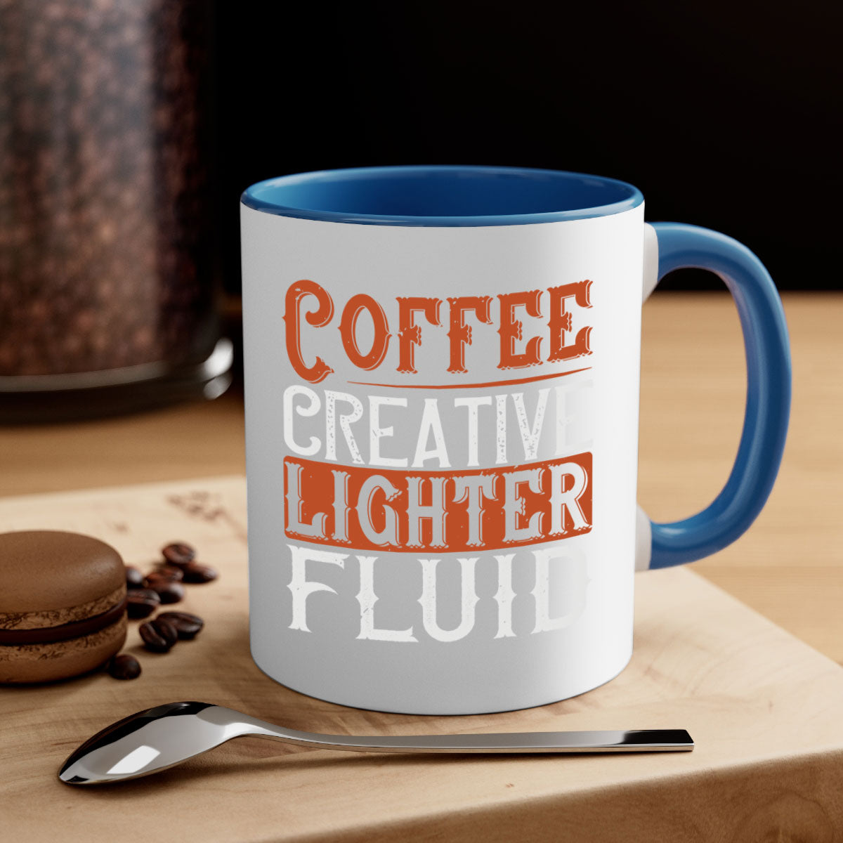 Coffee Creative Lighter Fluid Mug in five vibrant colors with glossy finish and easy-grip handle.