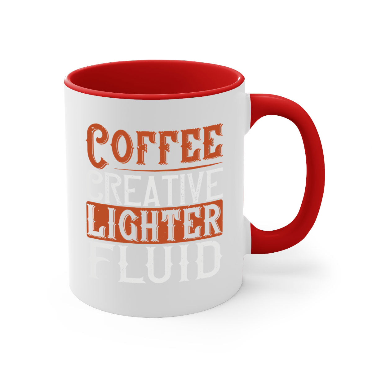 Coffee Creative Lighter Fluid Mug in five vibrant colors with glossy finish and easy-grip handle.