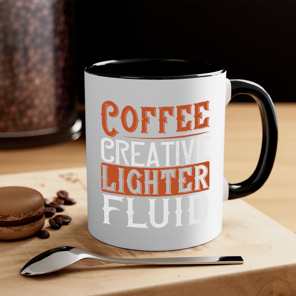 Coffee Creative Lighter Fluid Mug in five vibrant colors with glossy finish and easy-grip handle.