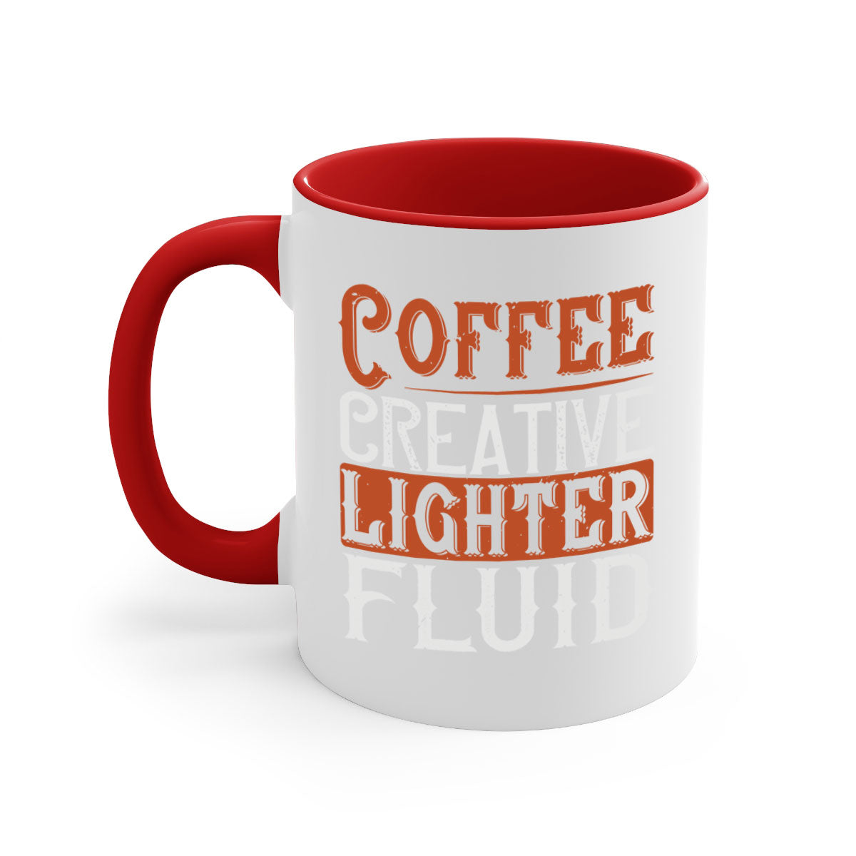 Coffee Creative Lighter Fluid Mug in five vibrant colors with glossy finish and easy-grip handle.