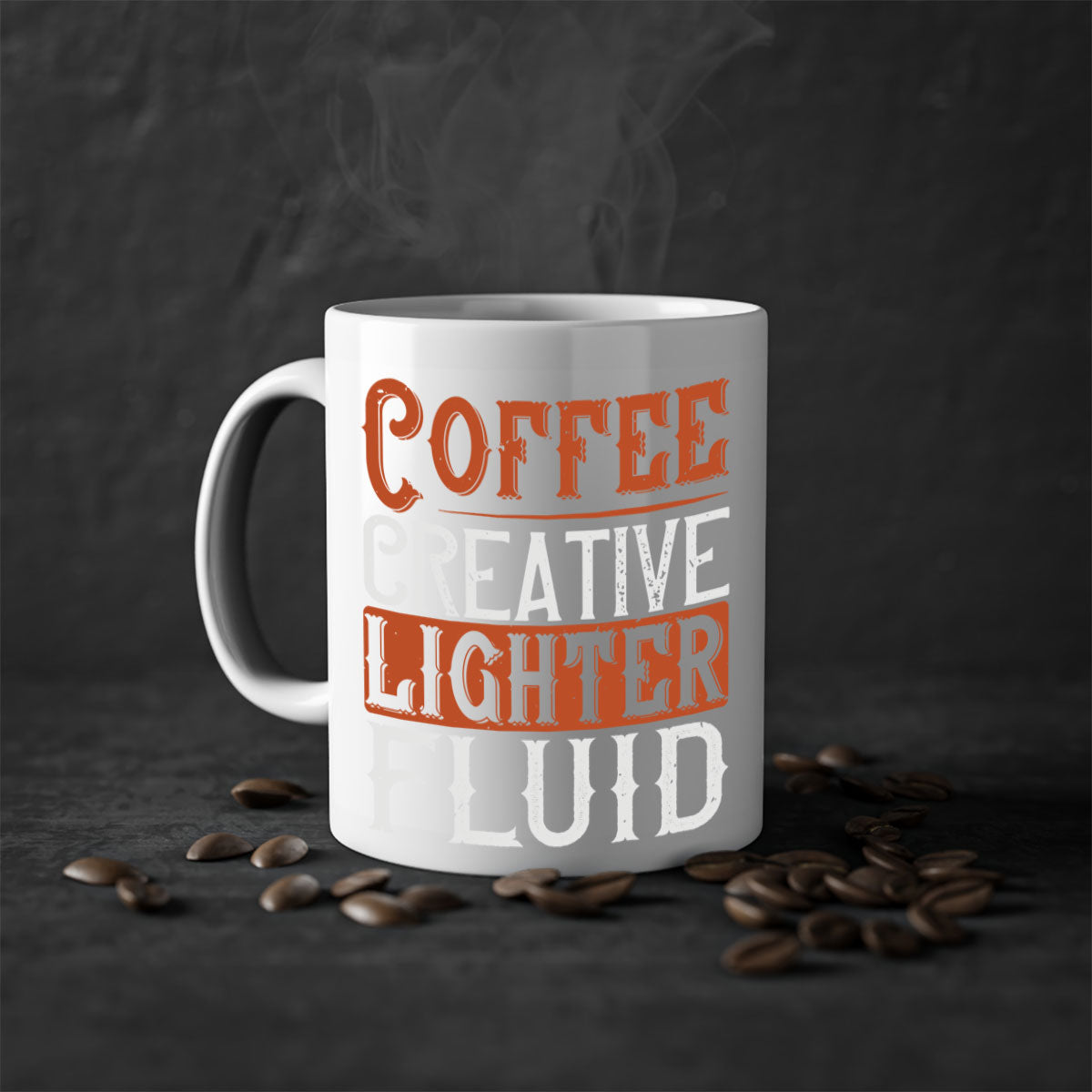Coffee Creative Lighter Fluid Mug in five vibrant colors with glossy finish and easy-grip handle.