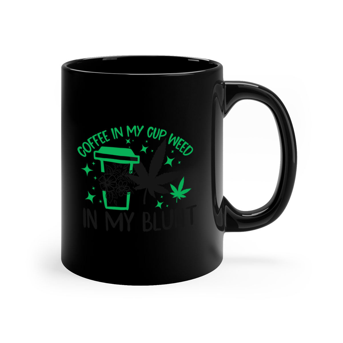 Coffee In my Cup Weed in my Blunt mug with colorful handle and glossy finish, available in multiple sizes.