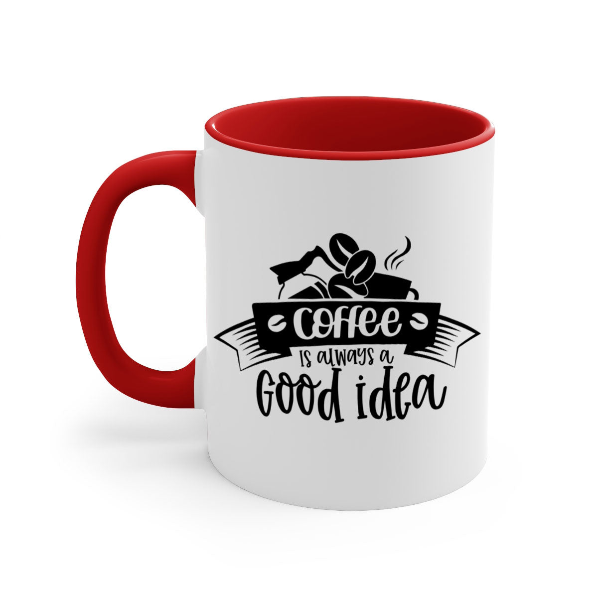 A stylish two-tone coffee mug with a glossy finish, featuring a colored handle and interior, available in multiple colors.