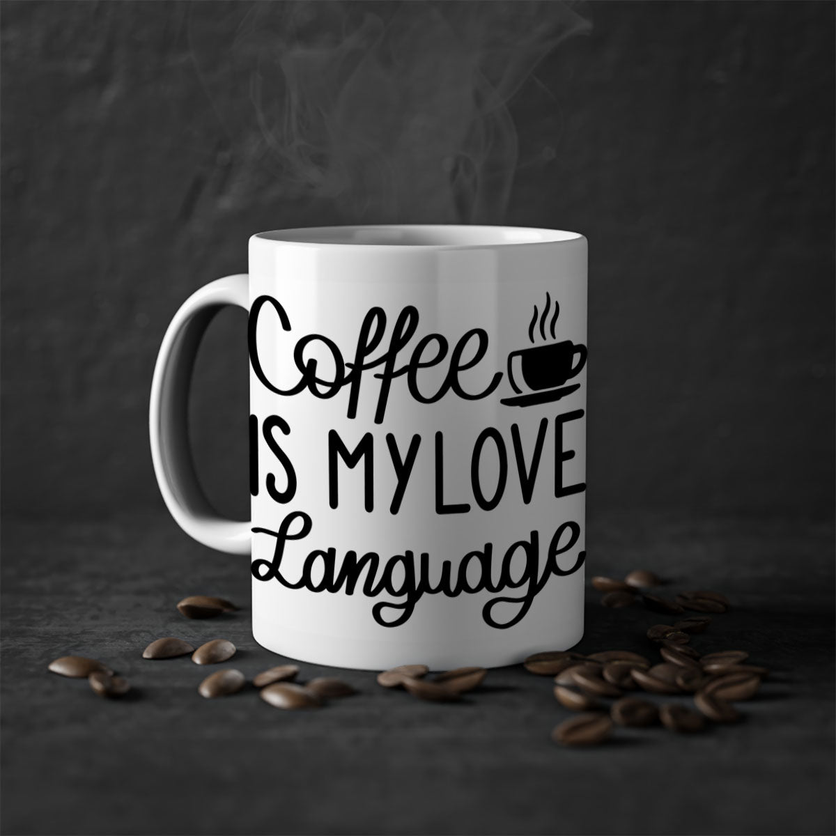 Two-tone coffee mug with 'Coffee is My Love Language' text, featuring a colored handle and glossy finish.