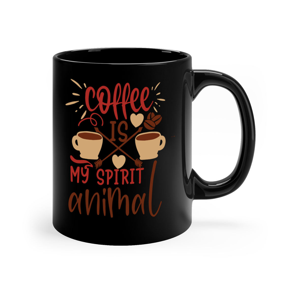 A stylish two-tone coffee mug with the phrase 'Coffee is My Spirit Animal', featuring a glossy finish and a colored handle.