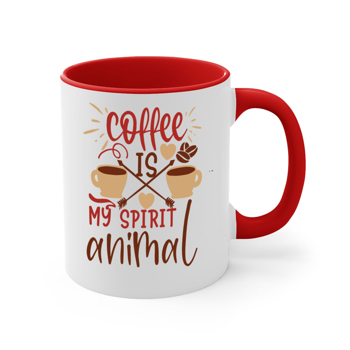A stylish two-tone coffee mug with the phrase 'Coffee is My Spirit Animal', featuring a glossy finish and a colored handle.