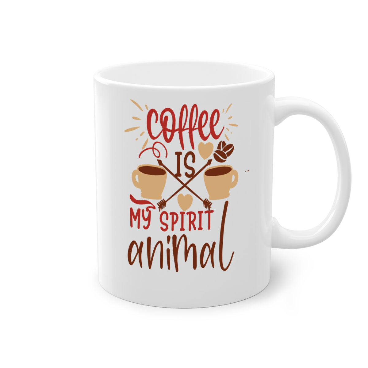 A stylish two-tone coffee mug with the phrase 'Coffee is My Spirit Animal', featuring a glossy finish and a colored handle.