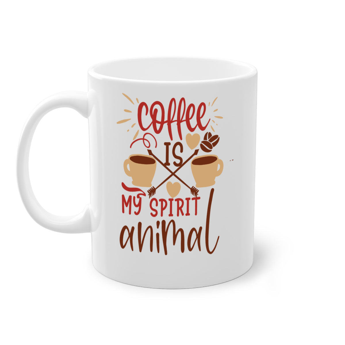 A stylish two-tone coffee mug with the phrase 'Coffee is My Spirit Animal', featuring a glossy finish and a colored handle.