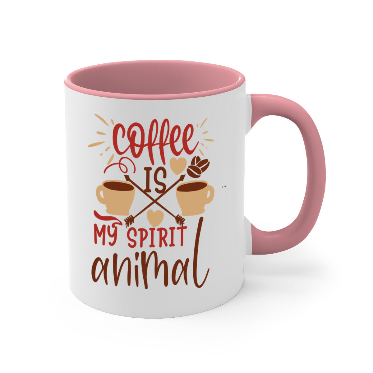 A stylish two-tone coffee mug with the phrase 'Coffee is My Spirit Animal', featuring a glossy finish and a colored handle.