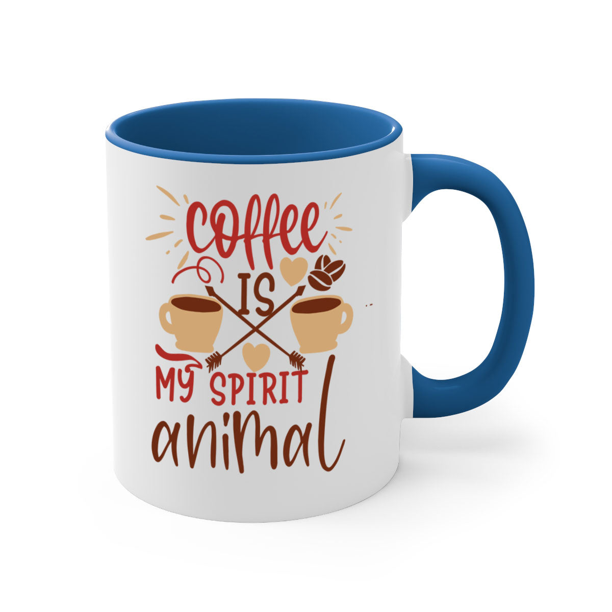 A stylish two-tone coffee mug with the phrase 'Coffee is My Spirit Animal', featuring a glossy finish and a colored handle.