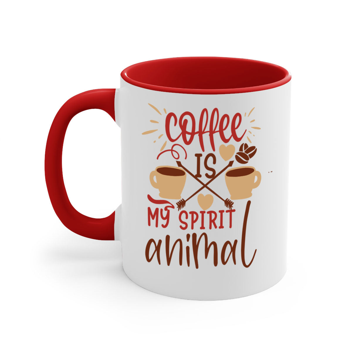 A stylish two-tone coffee mug with the phrase 'Coffee is My Spirit Animal', featuring a glossy finish and a colored handle.