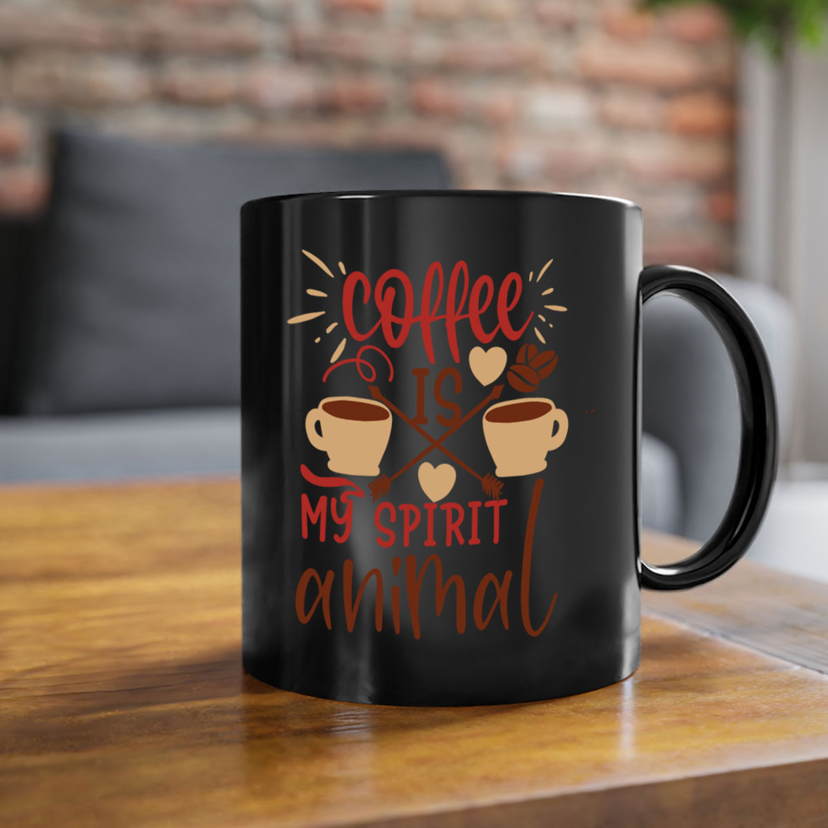 A stylish two-tone coffee mug with the phrase 'Coffee is My Spirit Animal', featuring a glossy finish and a colored handle.