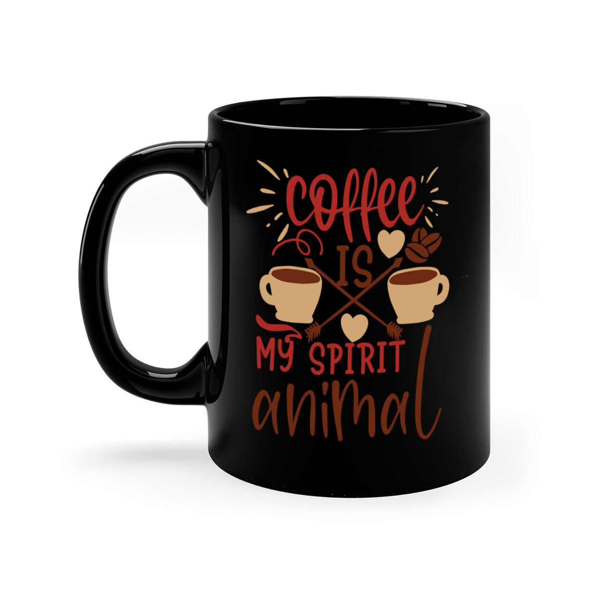 A stylish two-tone coffee mug with the phrase 'Coffee is My Spirit Animal', featuring a glossy finish and a colored handle.