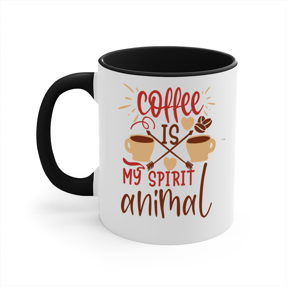 A stylish two-tone coffee mug with the phrase 'Coffee is My Spirit Animal', featuring a glossy finish and a colored handle.
