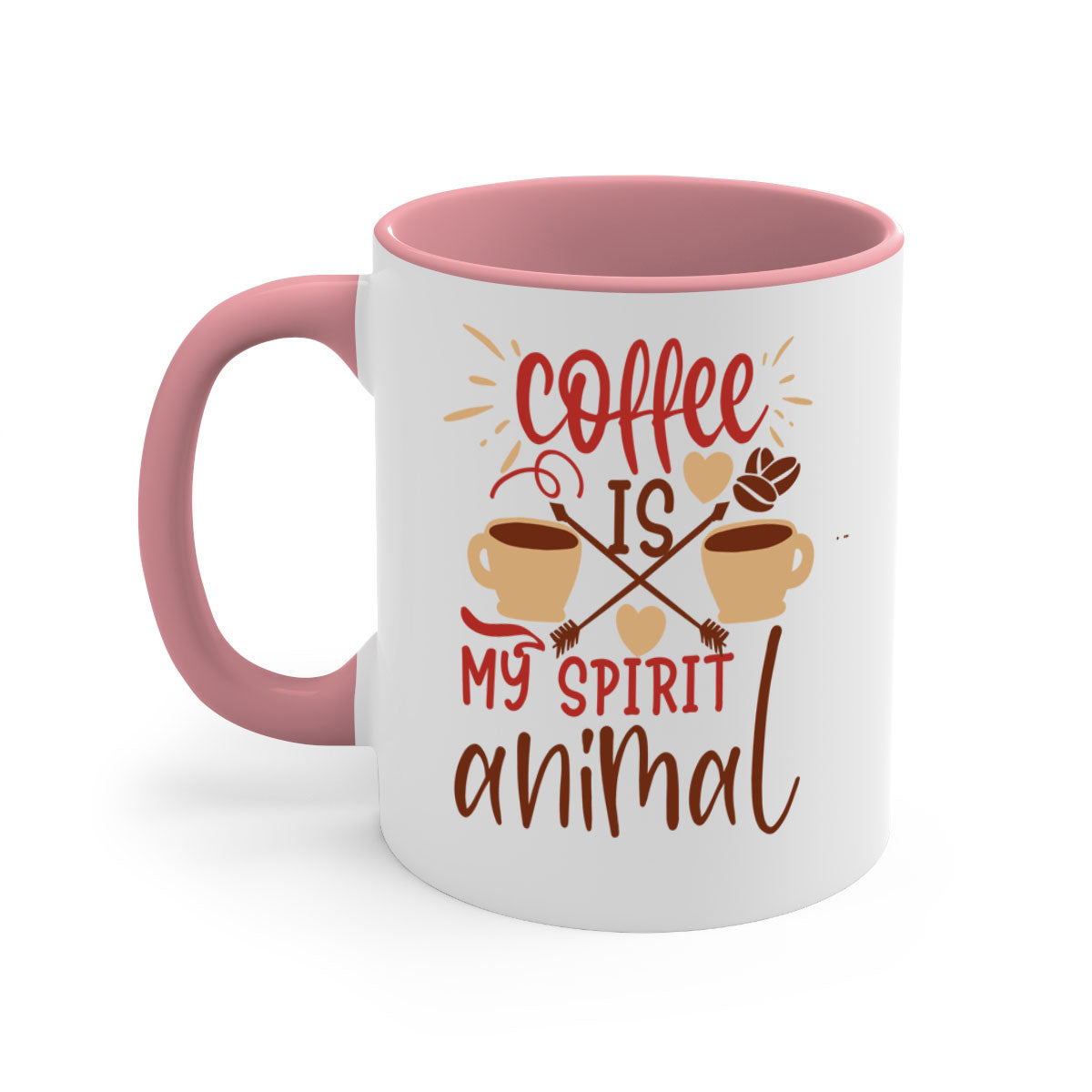 A stylish two-tone coffee mug with the phrase 'Coffee is My Spirit Animal', featuring a glossy finish and a colored handle.