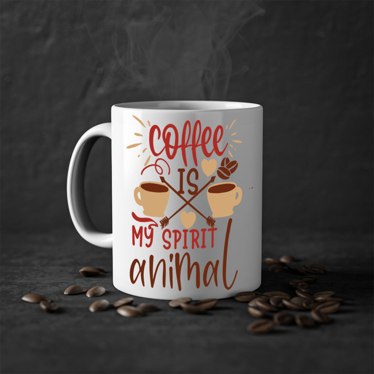 A stylish two-tone coffee mug with the phrase 'Coffee is My Spirit Animal', featuring a glossy finish and a colored handle.