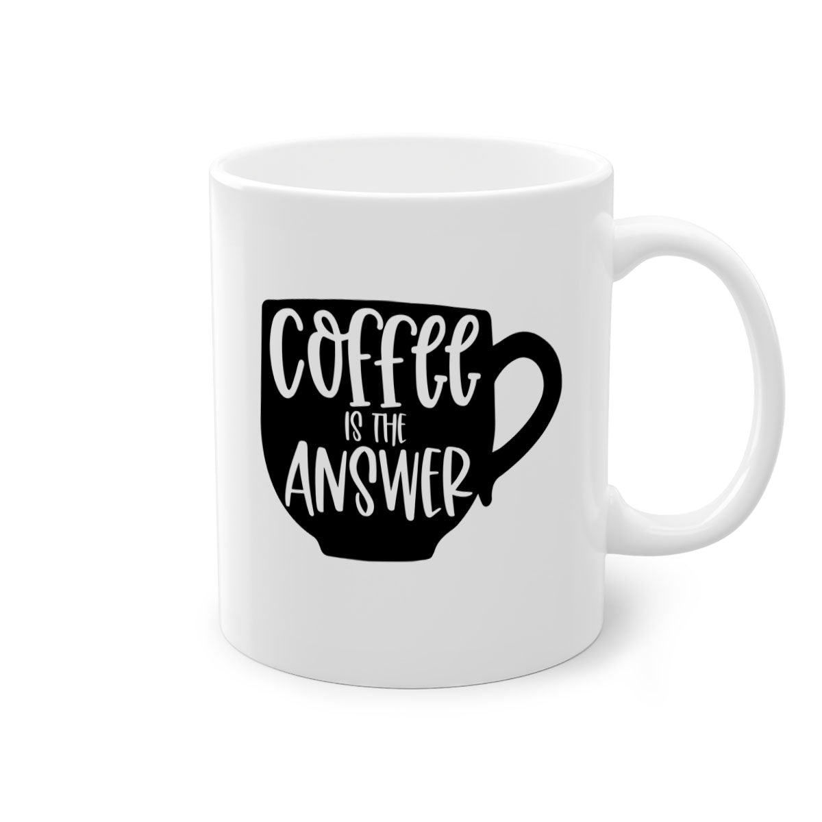 Two-tone Coffee is the Answer Mug with colored handle and glossy finish, available in multiple colors and sizes.