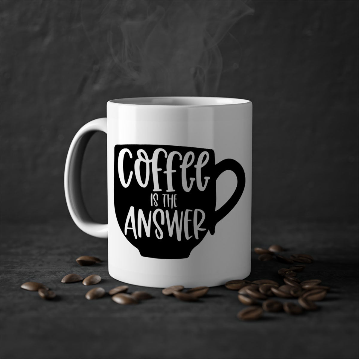 Two-tone Coffee is the Answer Mug with colored handle and glossy finish, available in multiple colors and sizes.