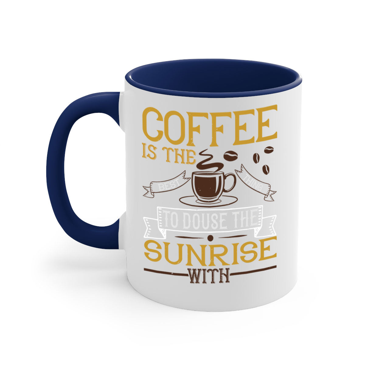 A stylish two-tone coffee mug with a glossy finish, featuring a colored handle and interior, available in five vibrant colors.