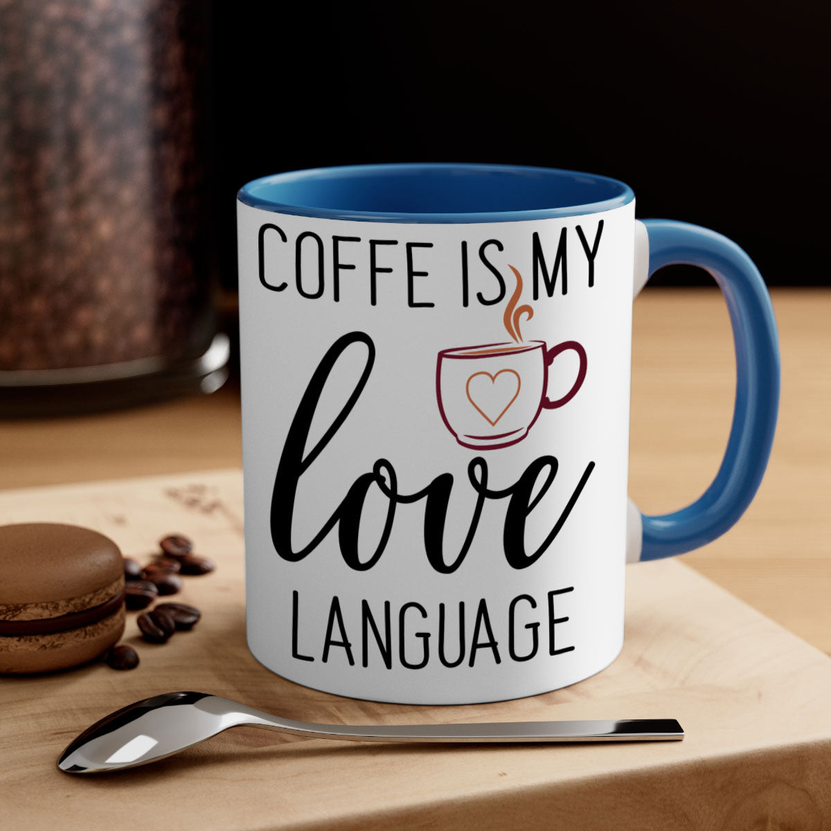 Coffee Language 245# Mug featuring a glossy finish, colored handle, and interior in five vibrant colors.