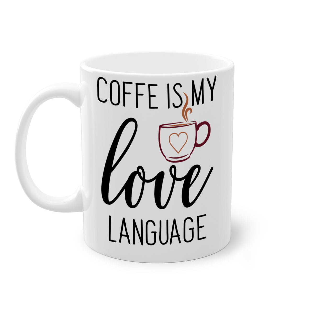 Coffee Language 245# Mug featuring a glossy finish, colored handle, and interior in five vibrant colors.