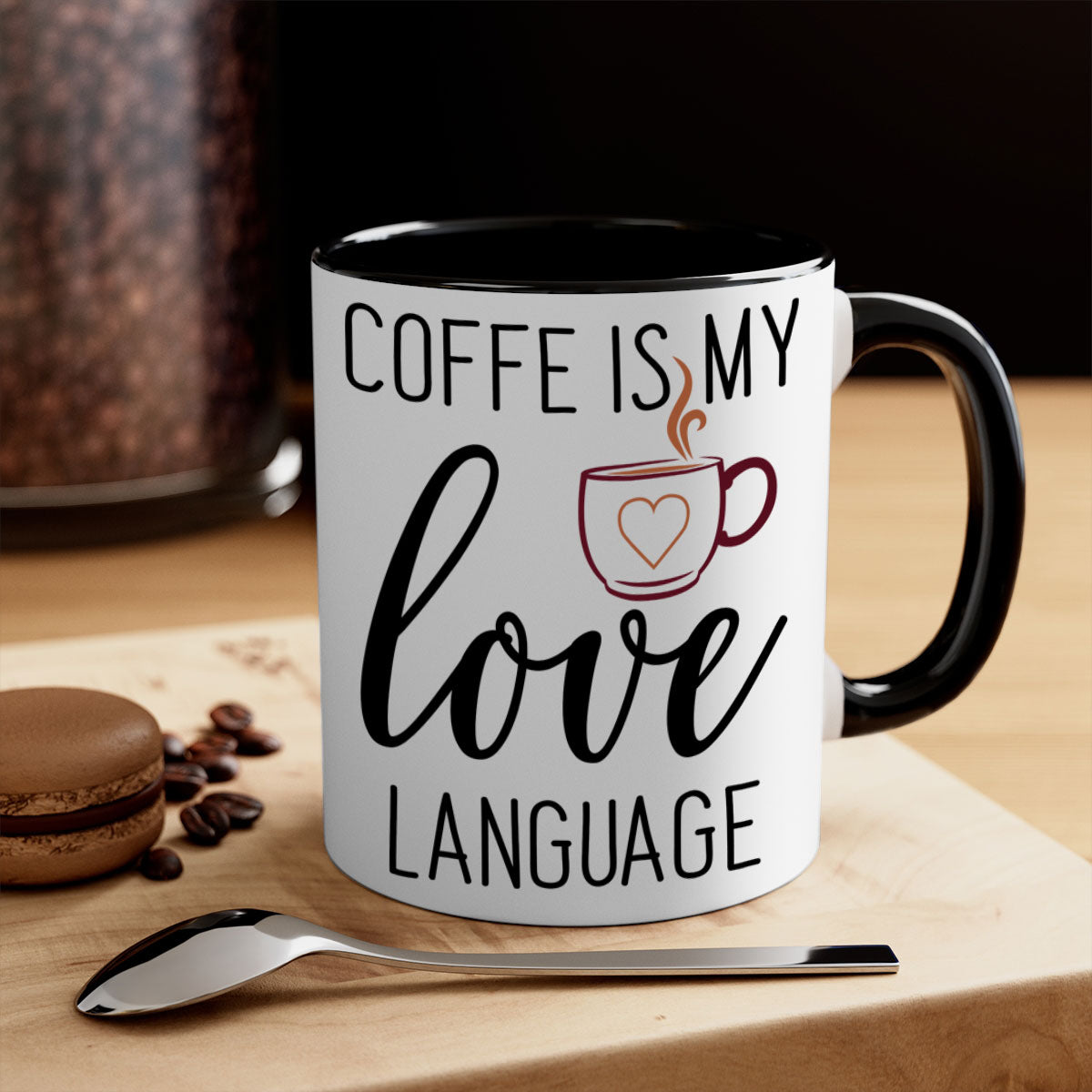 Coffee Language 245# Mug featuring a glossy finish, colored handle, and interior in five vibrant colors.