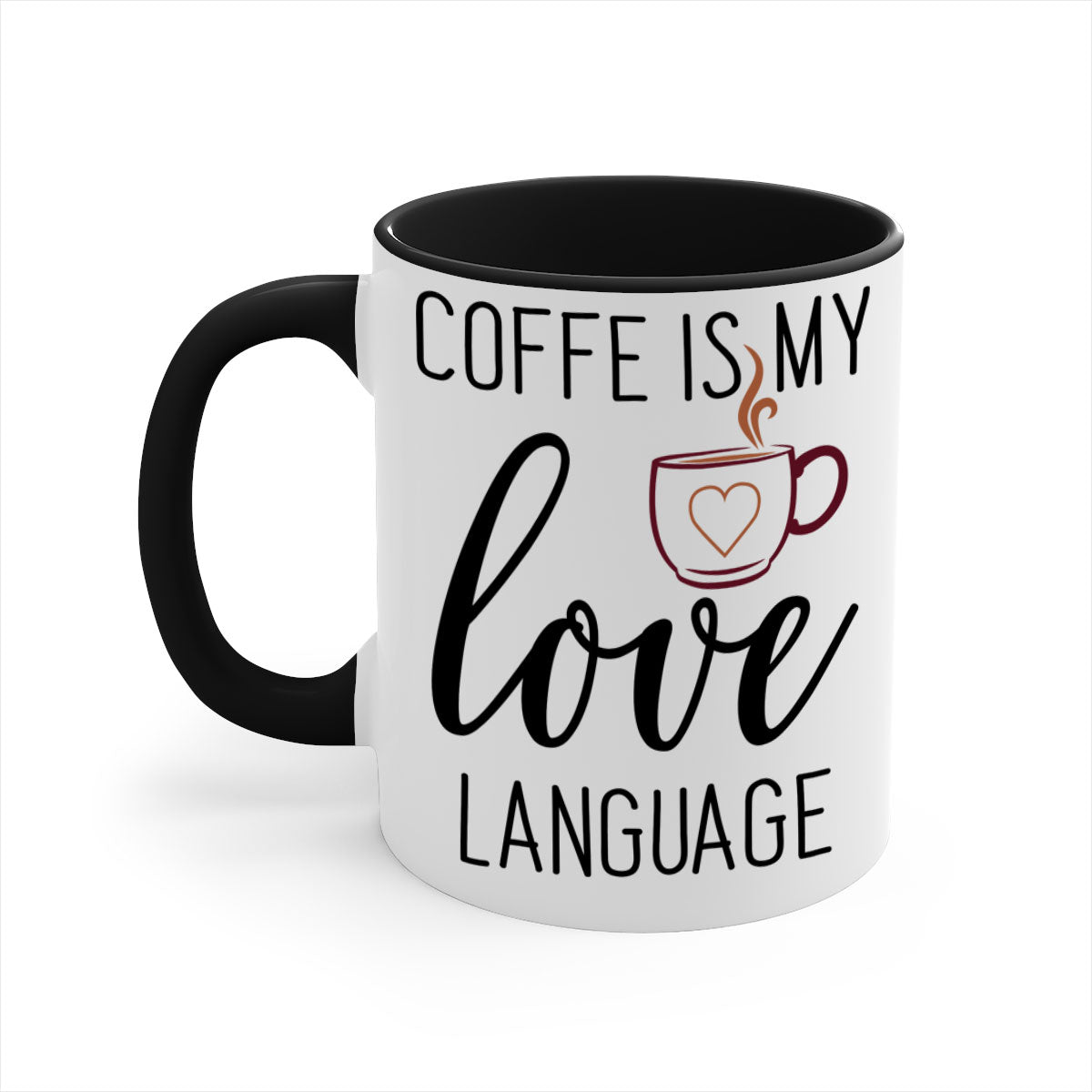Coffee Language 245# Mug featuring a glossy finish, colored handle, and interior in five vibrant colors.