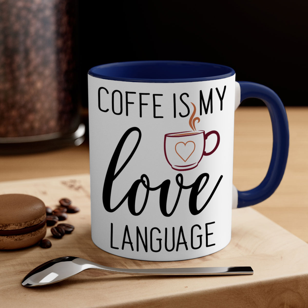 Coffee Language 245# Mug featuring a glossy finish, colored handle, and interior in five vibrant colors.