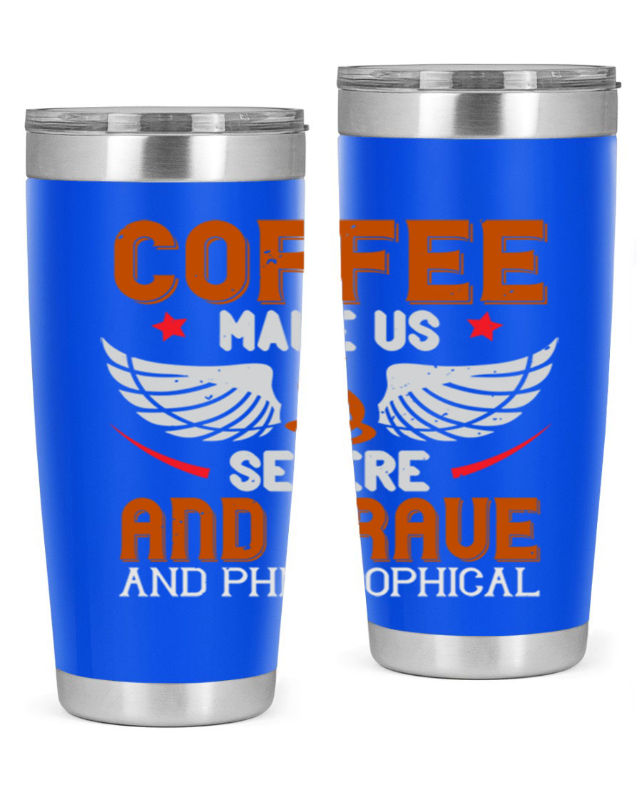 A stylish double wall vacuum stainless steel tumbler with a drink-thru lid, perfect for coffee lovers.
