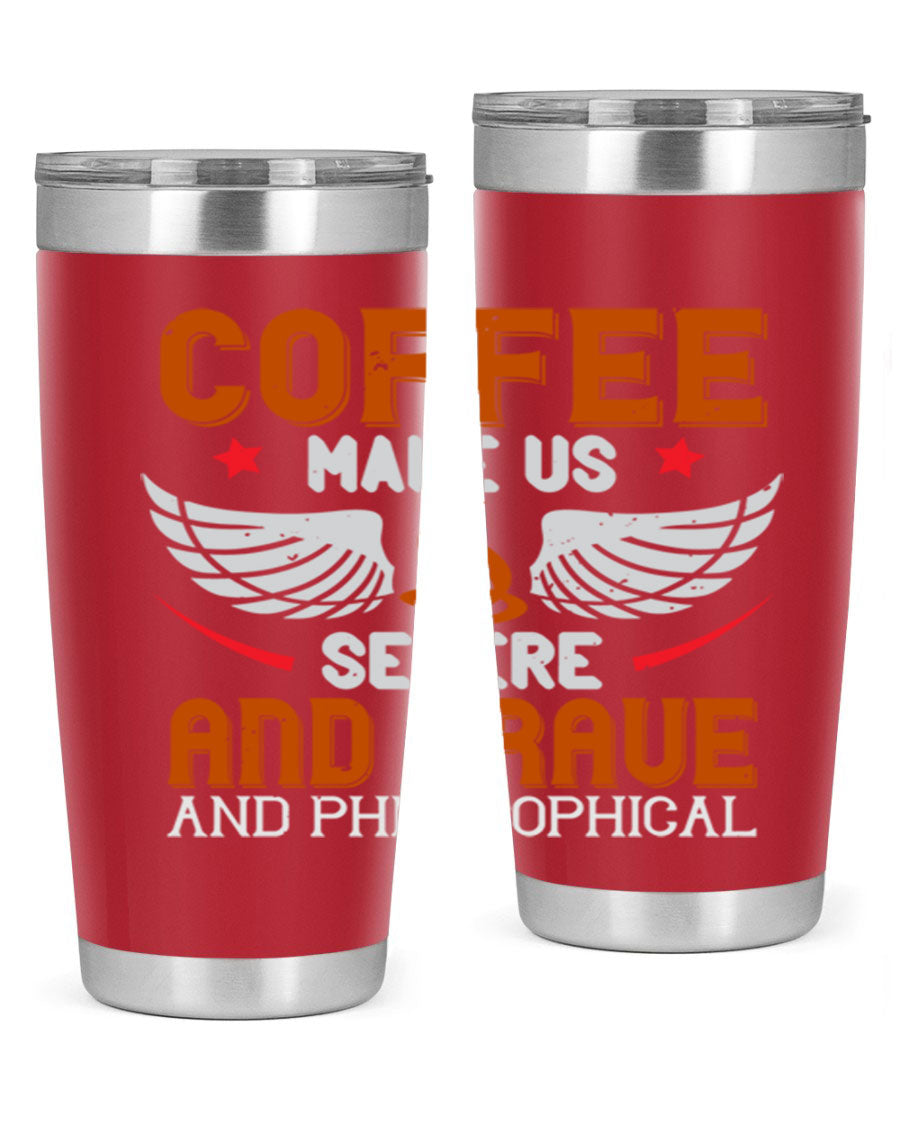 A stylish double wall vacuum stainless steel tumbler with a drink-thru lid, perfect for coffee lovers.