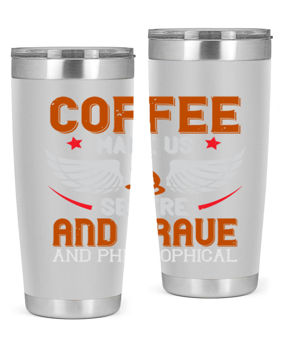 A stylish double wall vacuum stainless steel tumbler with a drink-thru lid, perfect for coffee lovers.