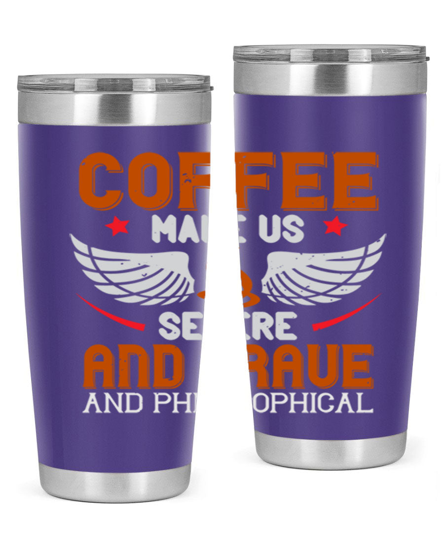 A stylish double wall vacuum stainless steel tumbler with a drink-thru lid, perfect for coffee lovers.