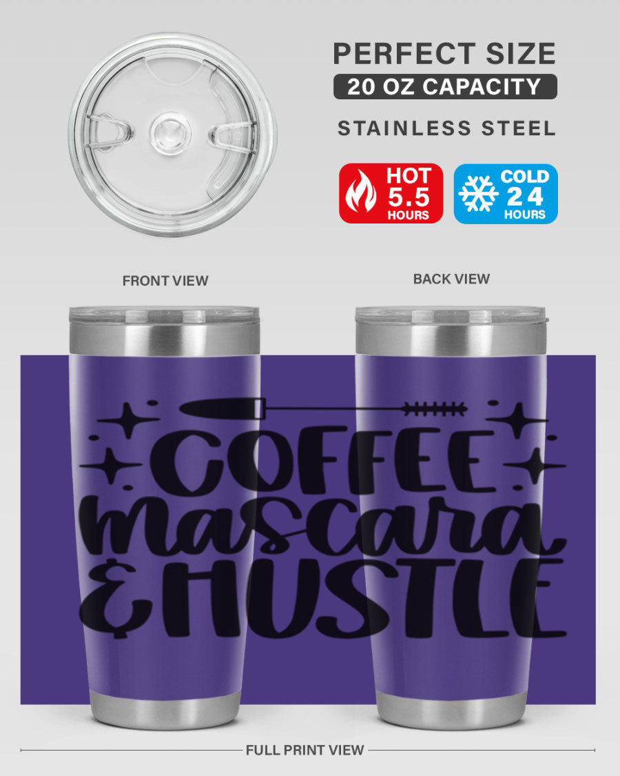 Coffee Mascara Hustle 180# Tumbler in stainless steel with a stylish design, perfect for hot and cold beverages.