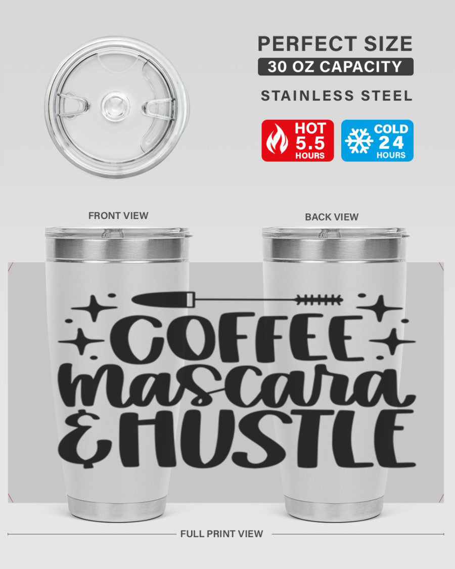 Coffee Mascara Hustle 180# Tumbler in stainless steel with a stylish design, perfect for hot and cold beverages.