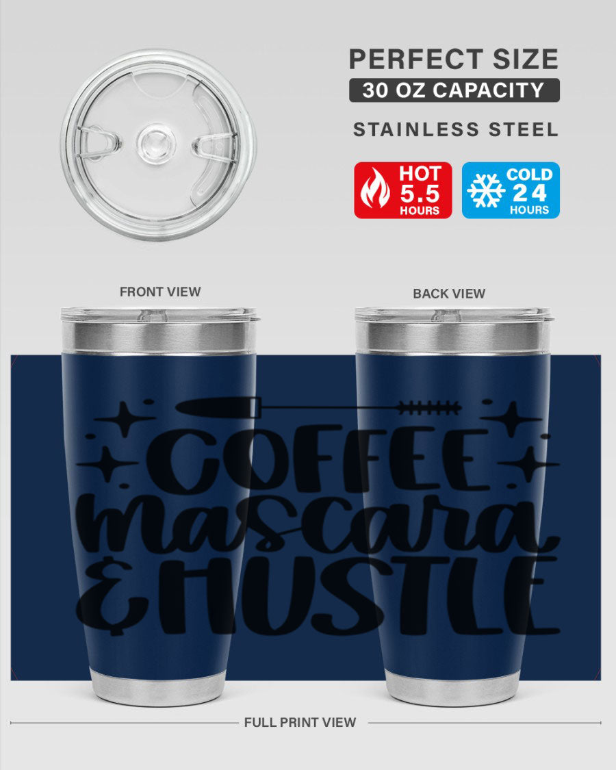 Coffee Mascara Hustle 180# Tumbler in stainless steel with a stylish design, perfect for hot and cold beverages.
