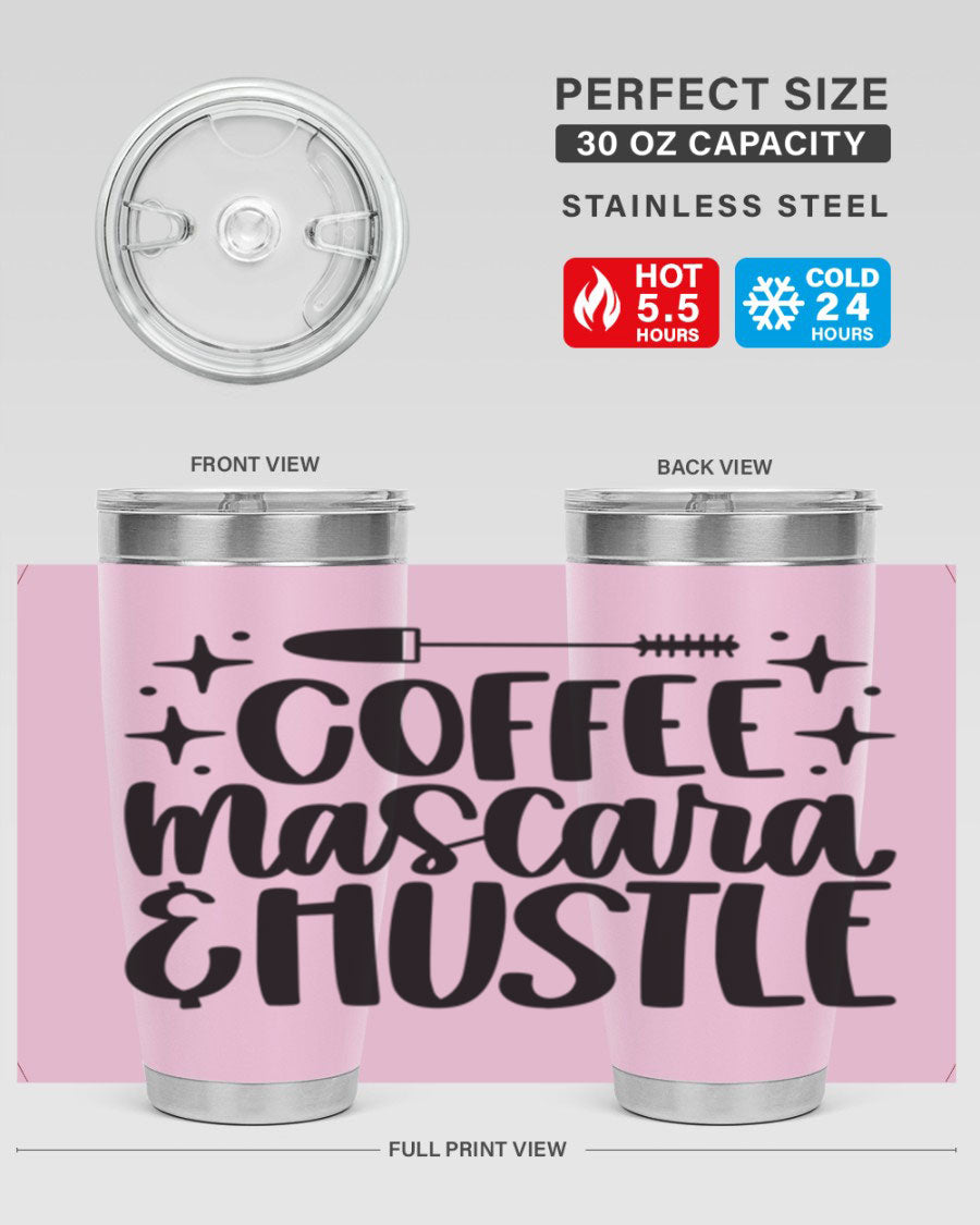 Coffee Mascara Hustle 180# Tumbler in stainless steel with a stylish design, perfect for hot and cold beverages.
