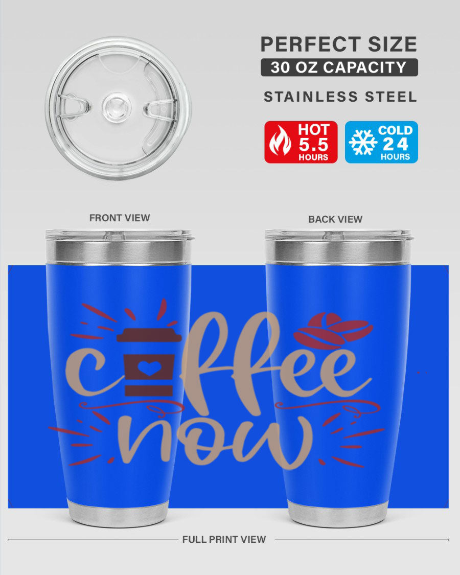 Coffee Now 216# Tumbler in 20oz and 30oz sizes, showcasing double wall vacuum stainless steel design with copper lining.