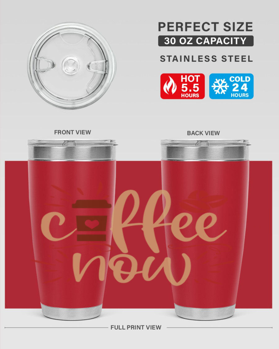 Coffee Now 216# Tumbler in 20oz and 30oz sizes, showcasing double wall vacuum stainless steel design with copper lining.