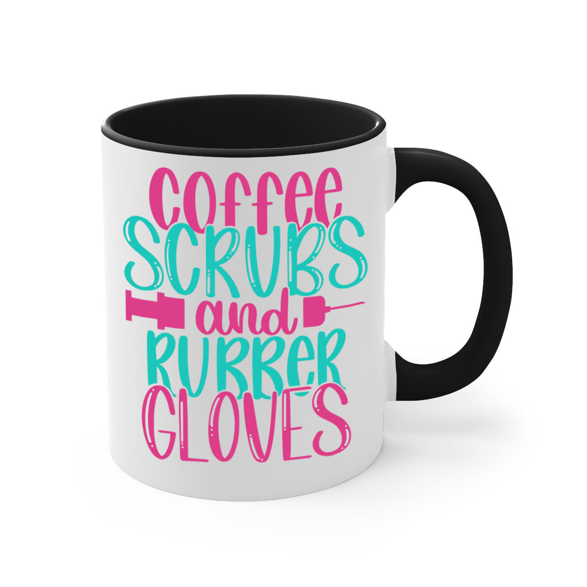 Coffee Scrubs and Rubber Gloves Style 210# Mug with a glossy finish and colored handle, available in multiple colors.