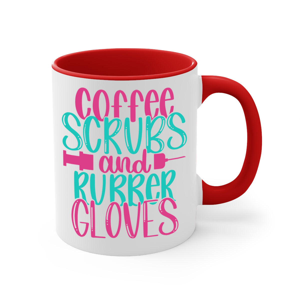 Coffee Scrubs and Rubber Gloves Style 210# Mug with a glossy finish and colored handle, available in multiple colors.