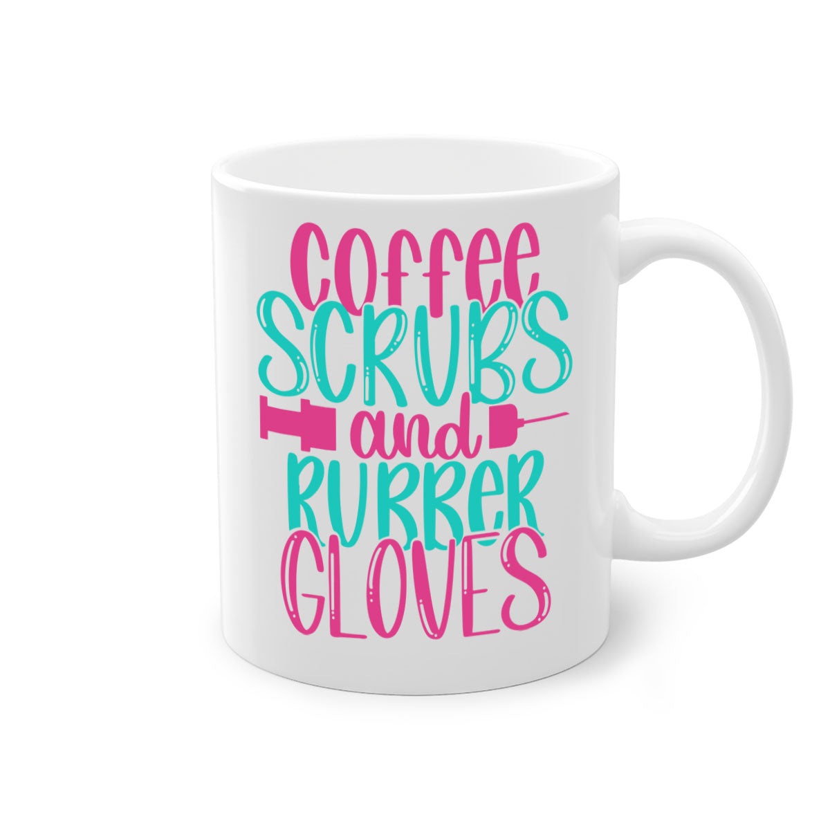 Coffee Scrubs and Rubber Gloves Style 210# Mug with a glossy finish and colored handle, available in multiple colors.