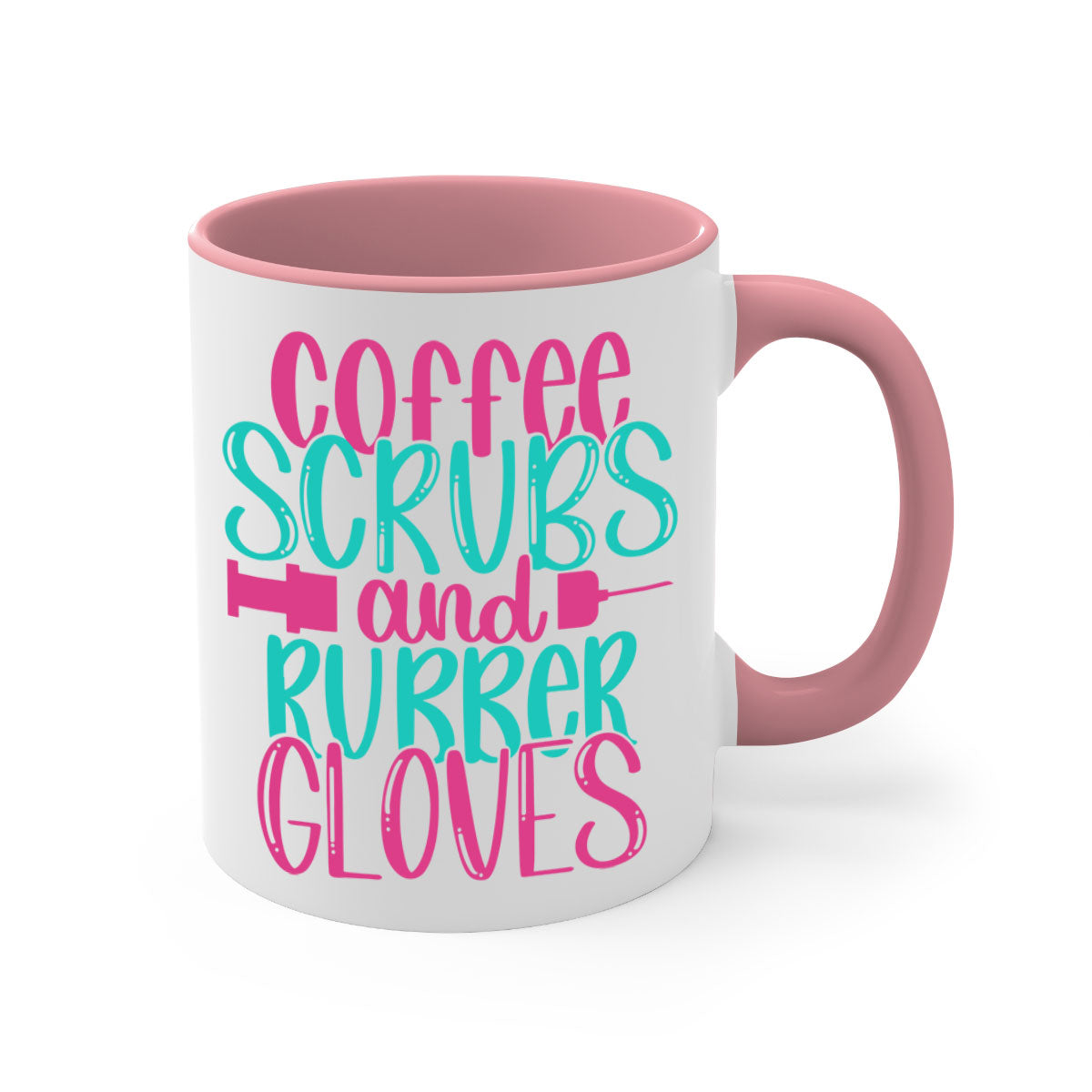 Coffee Scrubs and Rubber Gloves Style 210# Mug with a glossy finish and colored handle, available in multiple colors.