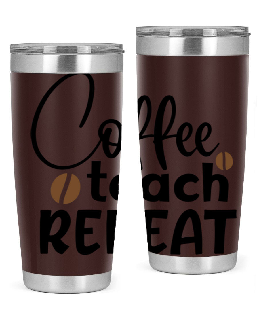 Coffee Teach Repeat tumbler in stainless steel with a stylish design, perfect for teachers.
