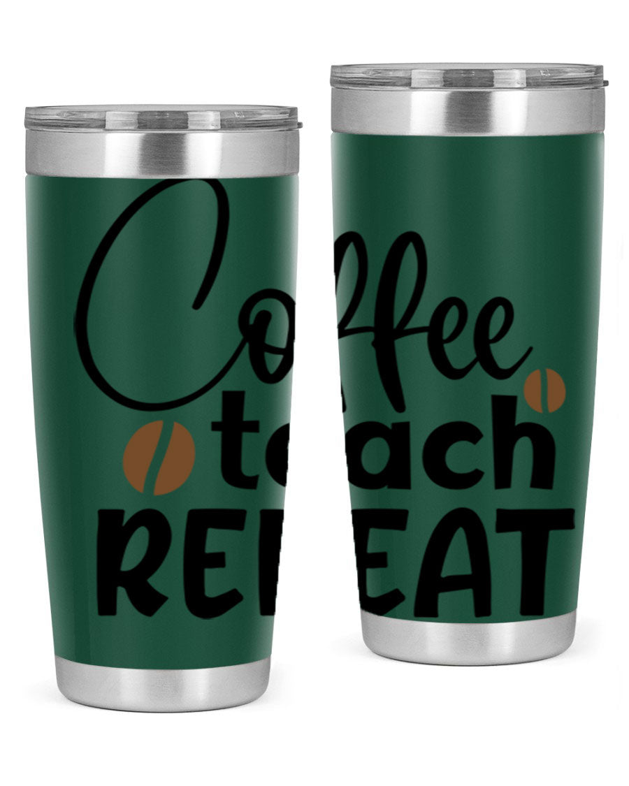 Coffee Teach Repeat tumbler in stainless steel with a stylish design, perfect for teachers.