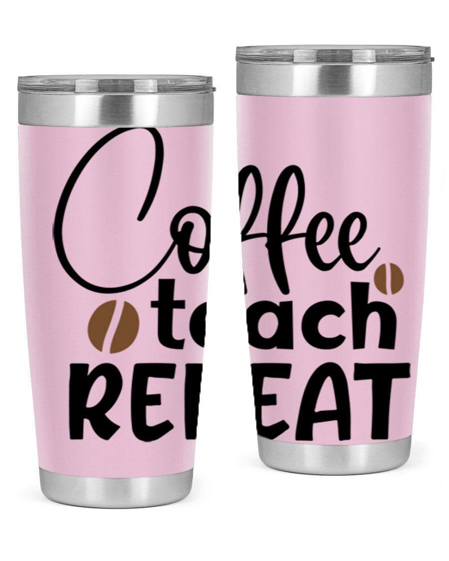 Coffee Teach Repeat tumbler in stainless steel with a stylish design, perfect for teachers.