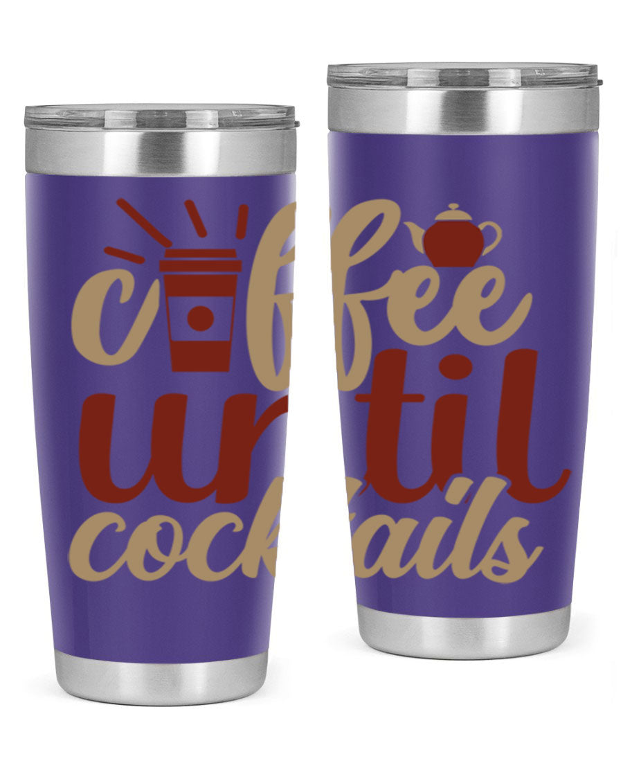 Coffee Until Cocktails 215# Tumbler in stainless steel with vibrant print, showcasing its double wall vacuum design.
