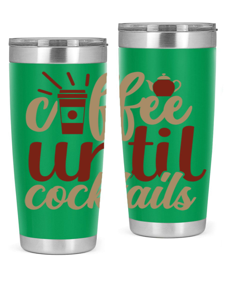 Coffee Until Cocktails 215# Tumbler in stainless steel with vibrant print, showcasing its double wall vacuum design.