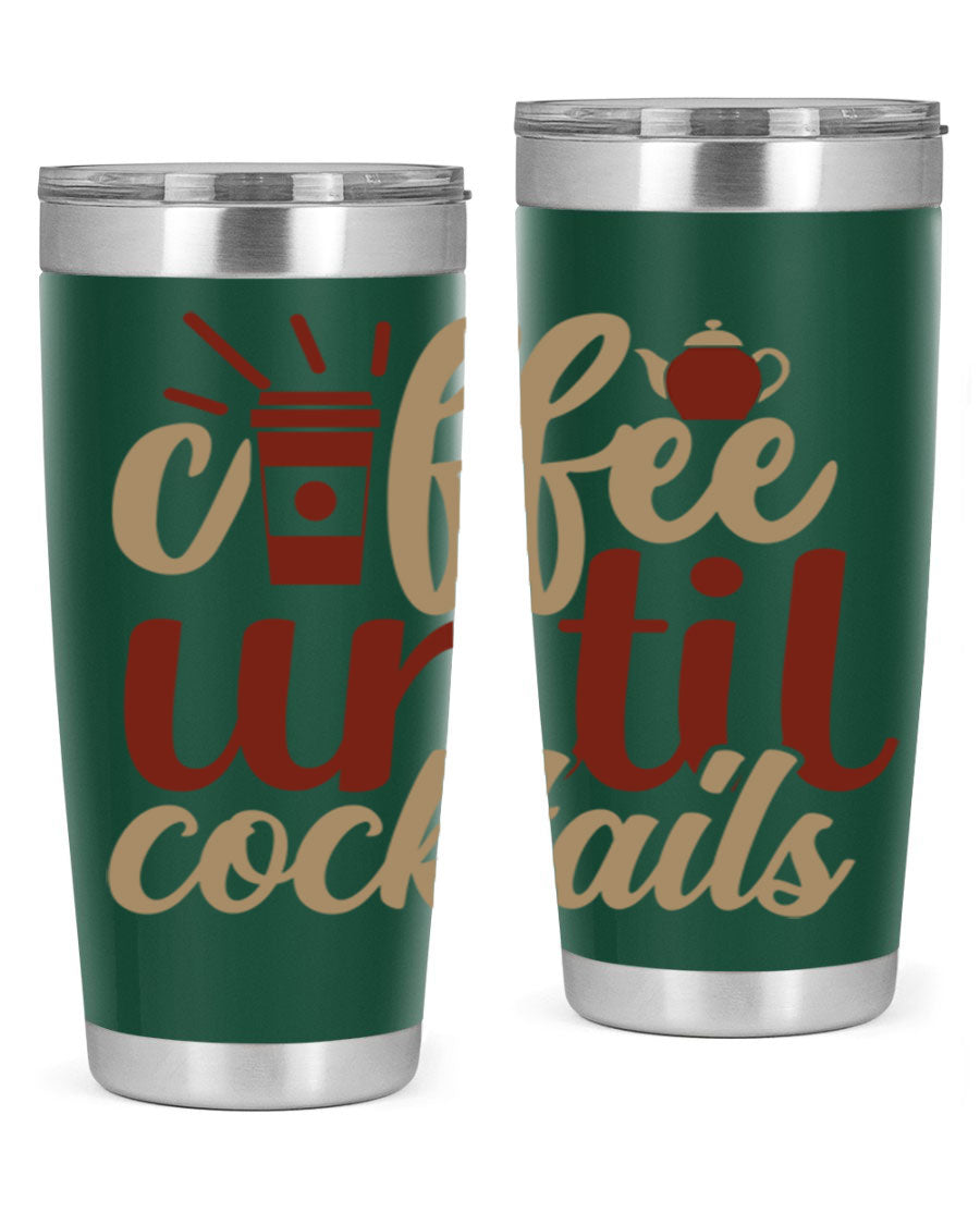 Coffee Until Cocktails 215# Tumbler in stainless steel with vibrant print, showcasing its double wall vacuum design.